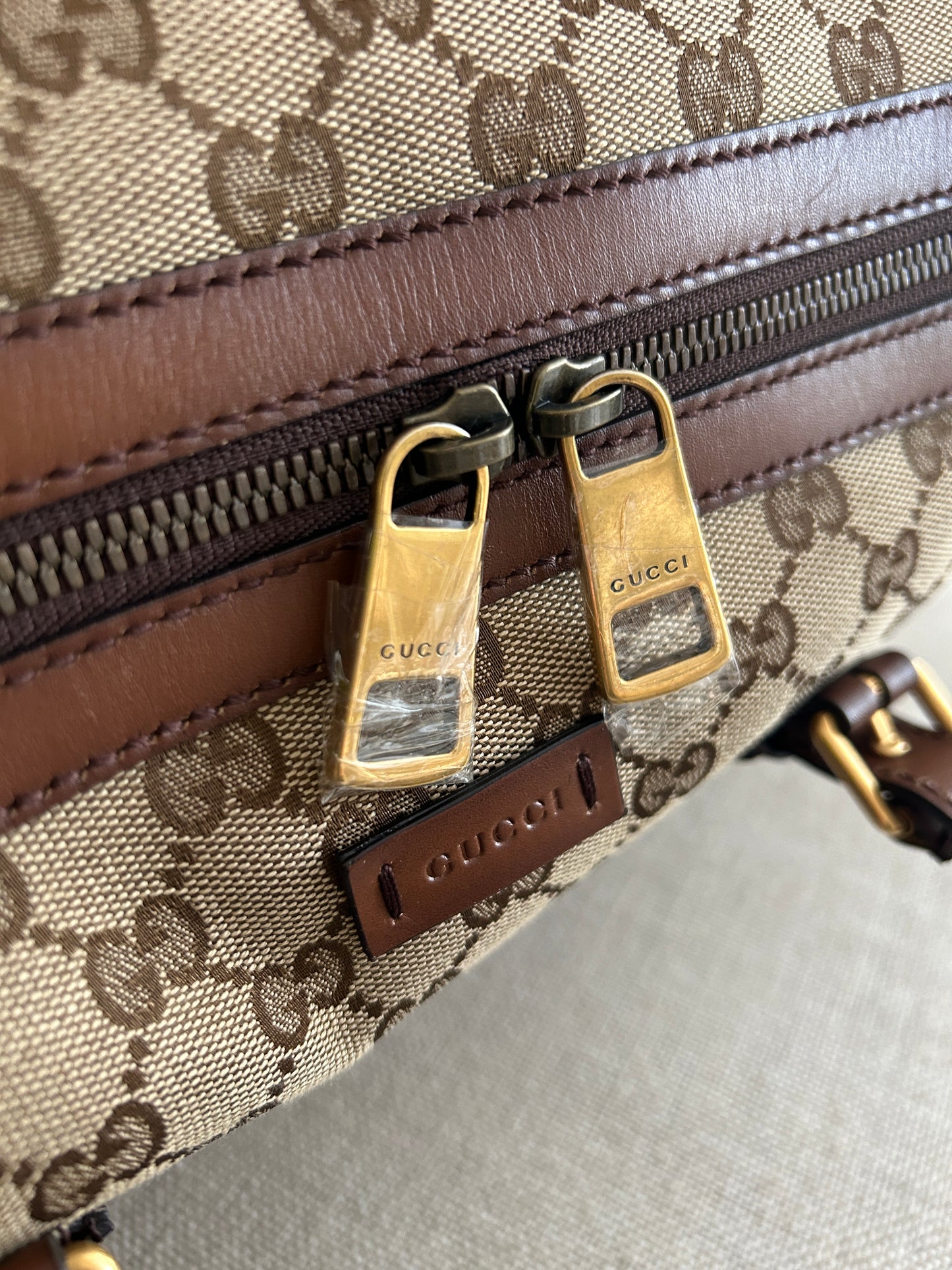 Gucci Monogram Medium Lady Web Boston Bag Beige Cuir