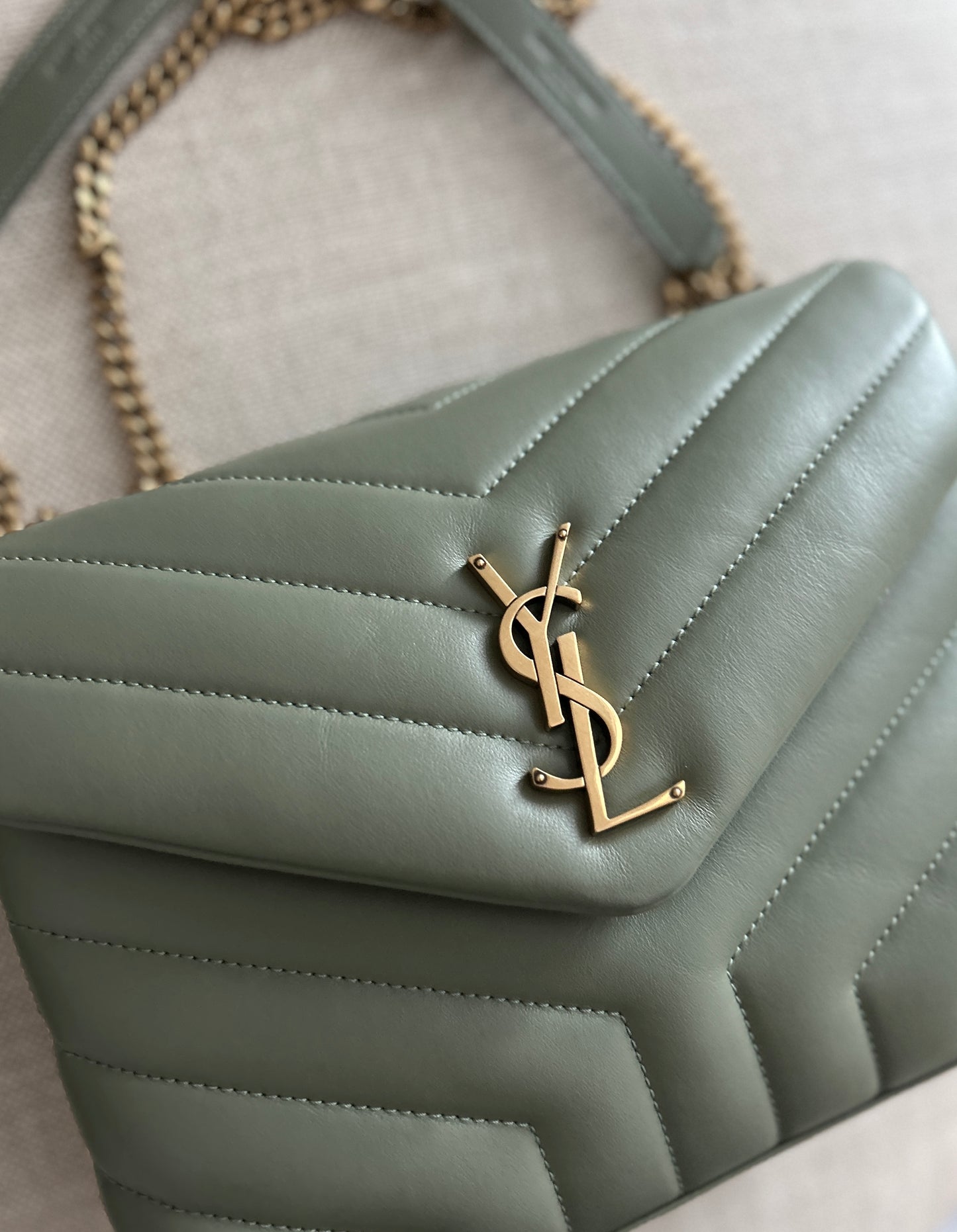 YSL - Saint Laurent Lou Lou Small in Quilted Leather - Sage