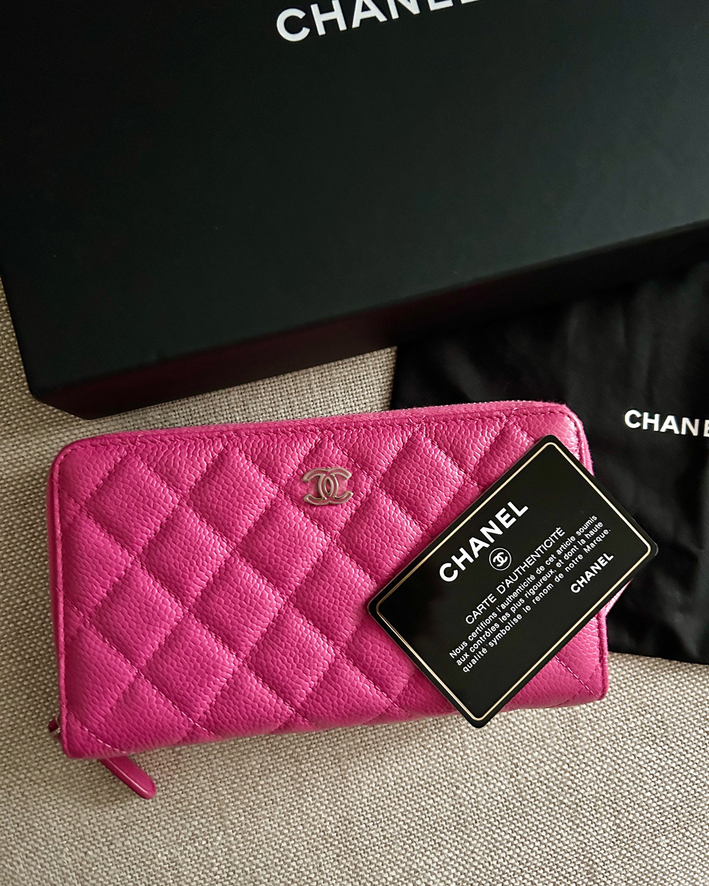 Chanel Caviar “Three” Zip Long Wallet - Pink