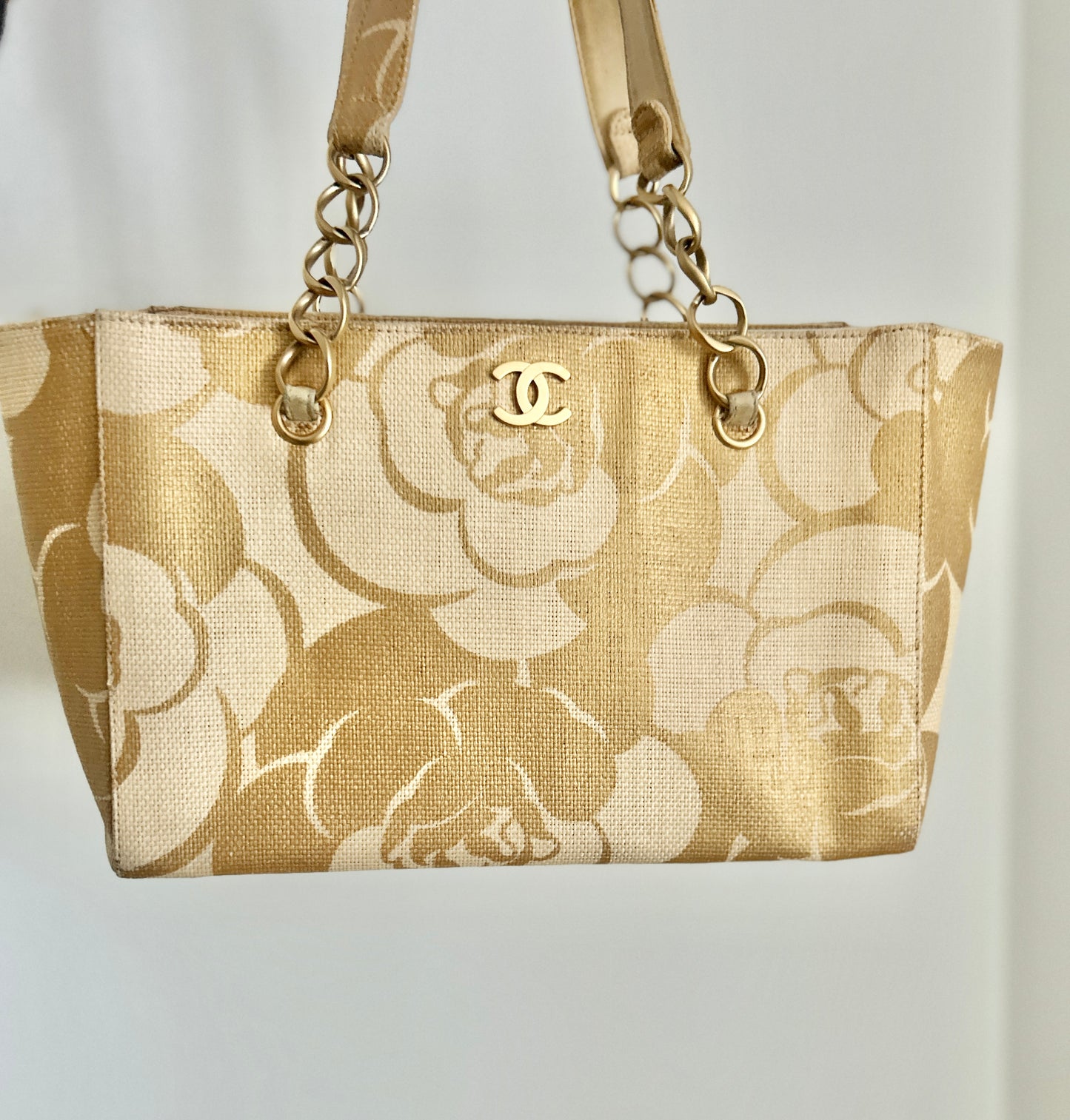 Chanel Gold Tweed Camelia Tote