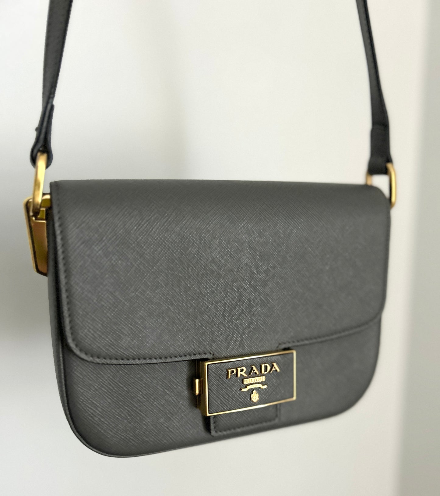 Prada Saffiano Embleme Shoulder Bag