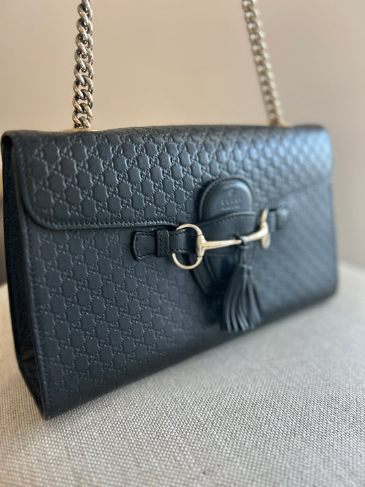 Emily Embossed Monogram Guccissima Calfskin in Black