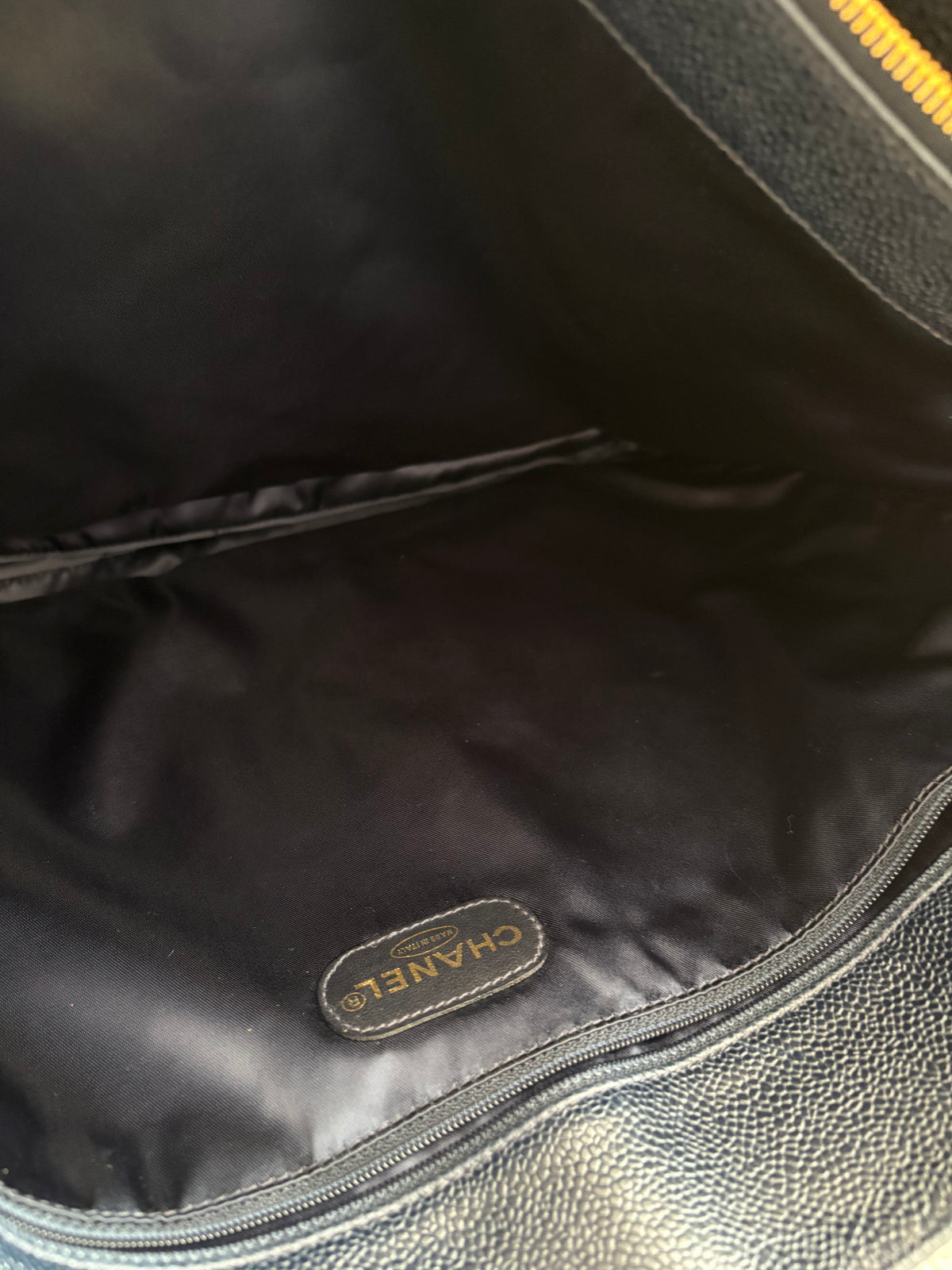 Chanel Vintage CC Logo Caviar
Tote - Rare Dark Navy / Midnight Blue - Gold Hardware - Circa 1994-1996
