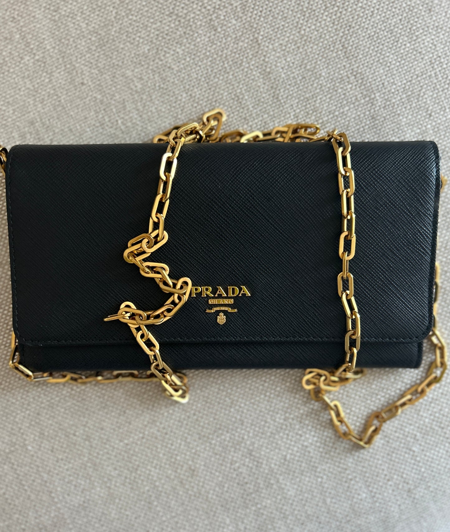 Prada Wallet on Chain in Black Saffiano Leather