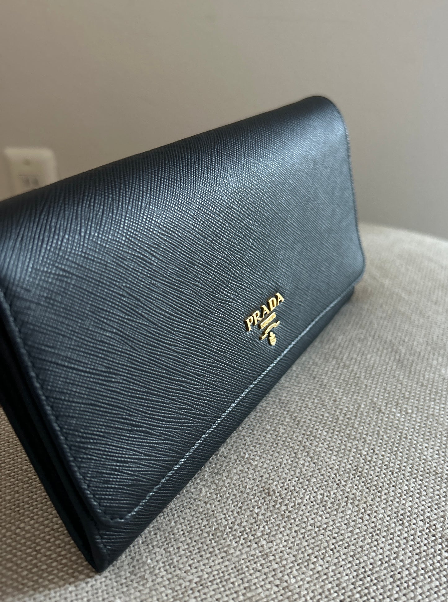 Prada Wallet on Chain in Black Saffiano Leather