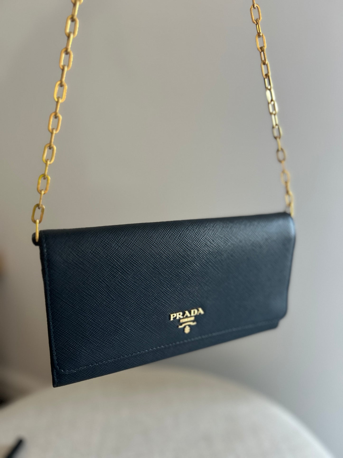 Prada Wallet on Chain in Black Saffiano Leather