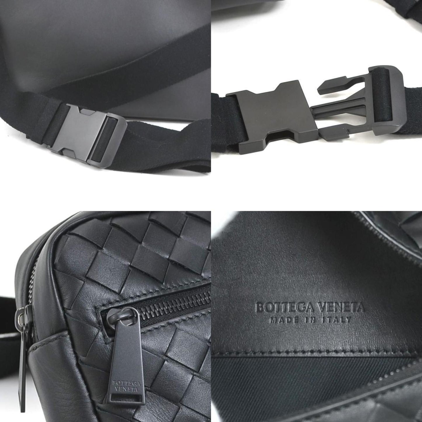 Bottega Veneta Body Bag Intrecciato Leather Black