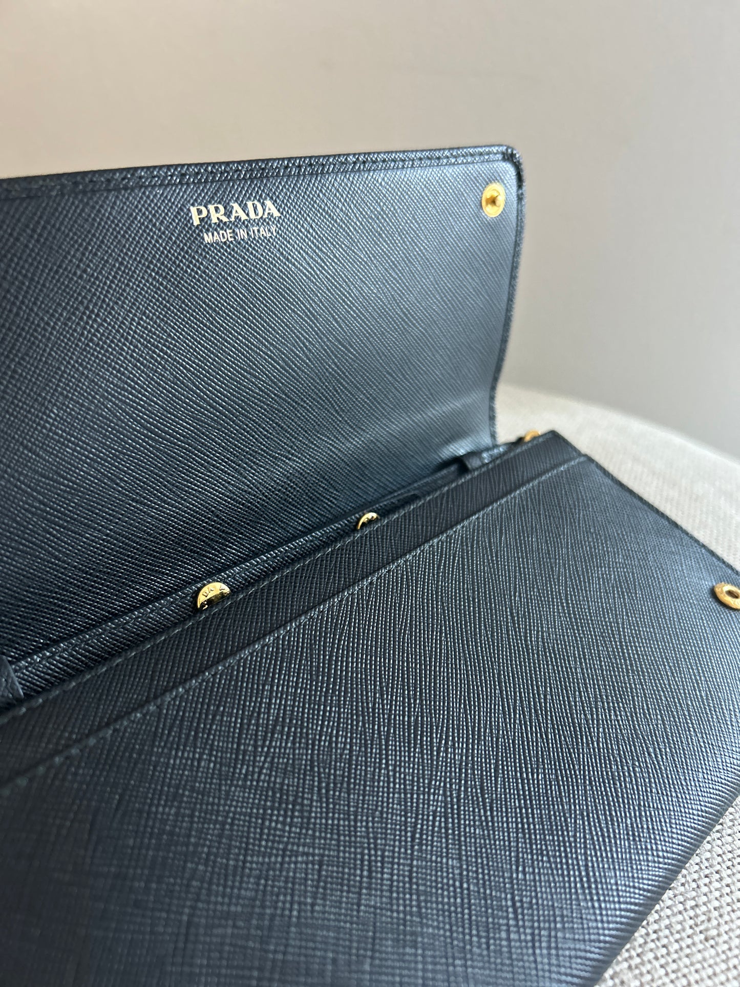 Prada Wallet on Chain in Black Saffiano Leather