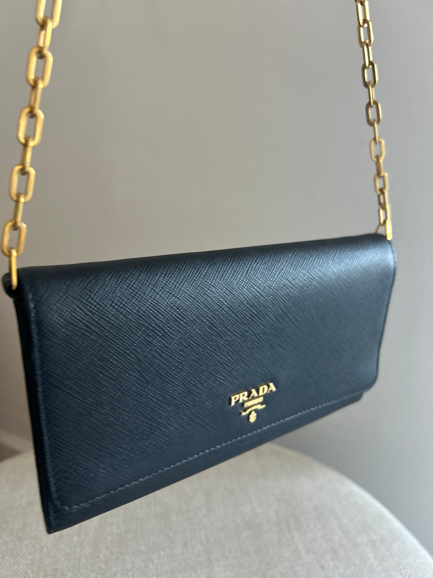 Prada Wallet on Chain in Black Saffiano Leather