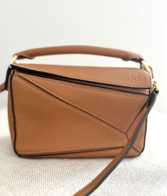 LOEWE Mini Puzzle -Grained Calfskin Tan with Gold Hardware