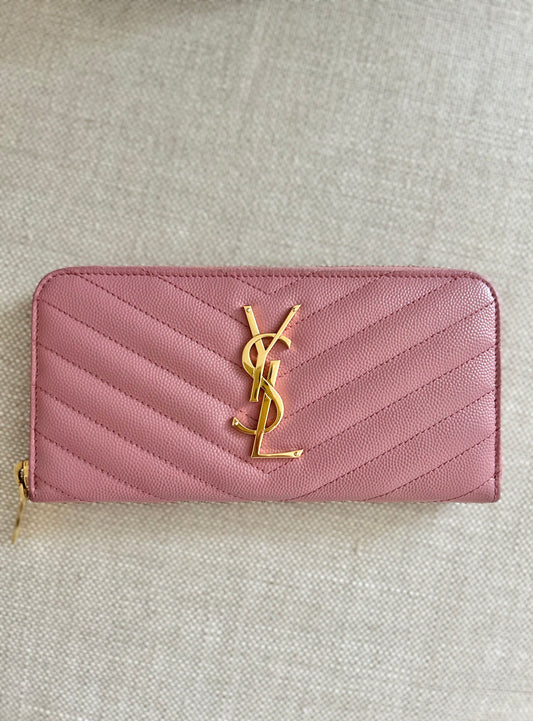 YSL Monogram Grain de Poudre Zip-Around Wallet